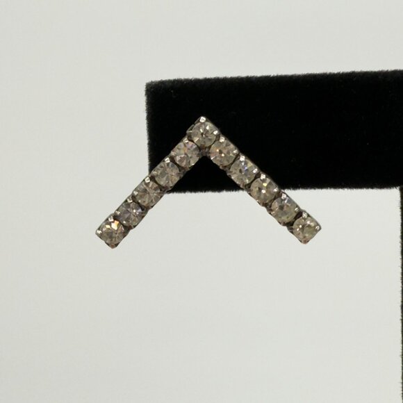 Vintage Rhinestone Chevron Stud Earrings Silver-Tone Metal - Picture 3 of 8